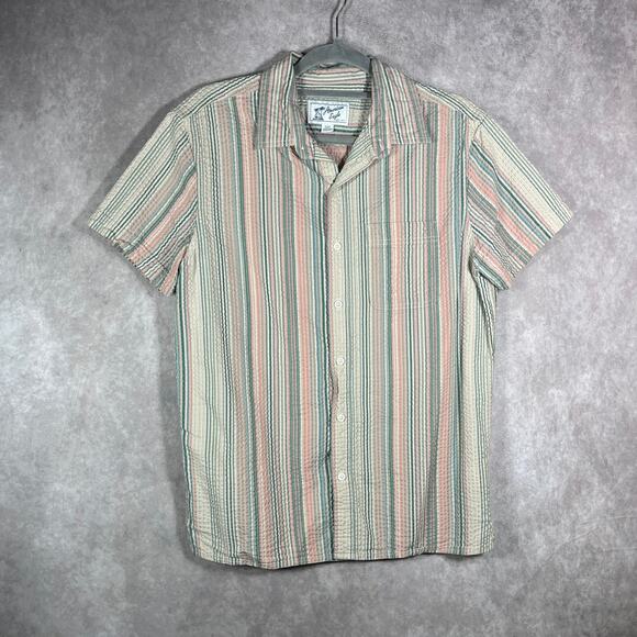 American Eagle Shirt‎ Mens Medium Multicolour Striped Seersucker Camp Preppy - Picture 1 of 9